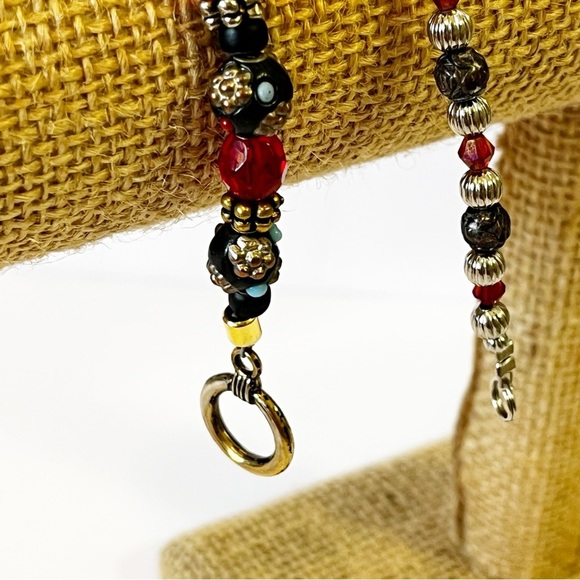 Red Black Glass Southwestern Bracelet Silver Handmade Western Rustic Earthy 2x - Picture 2 of 6